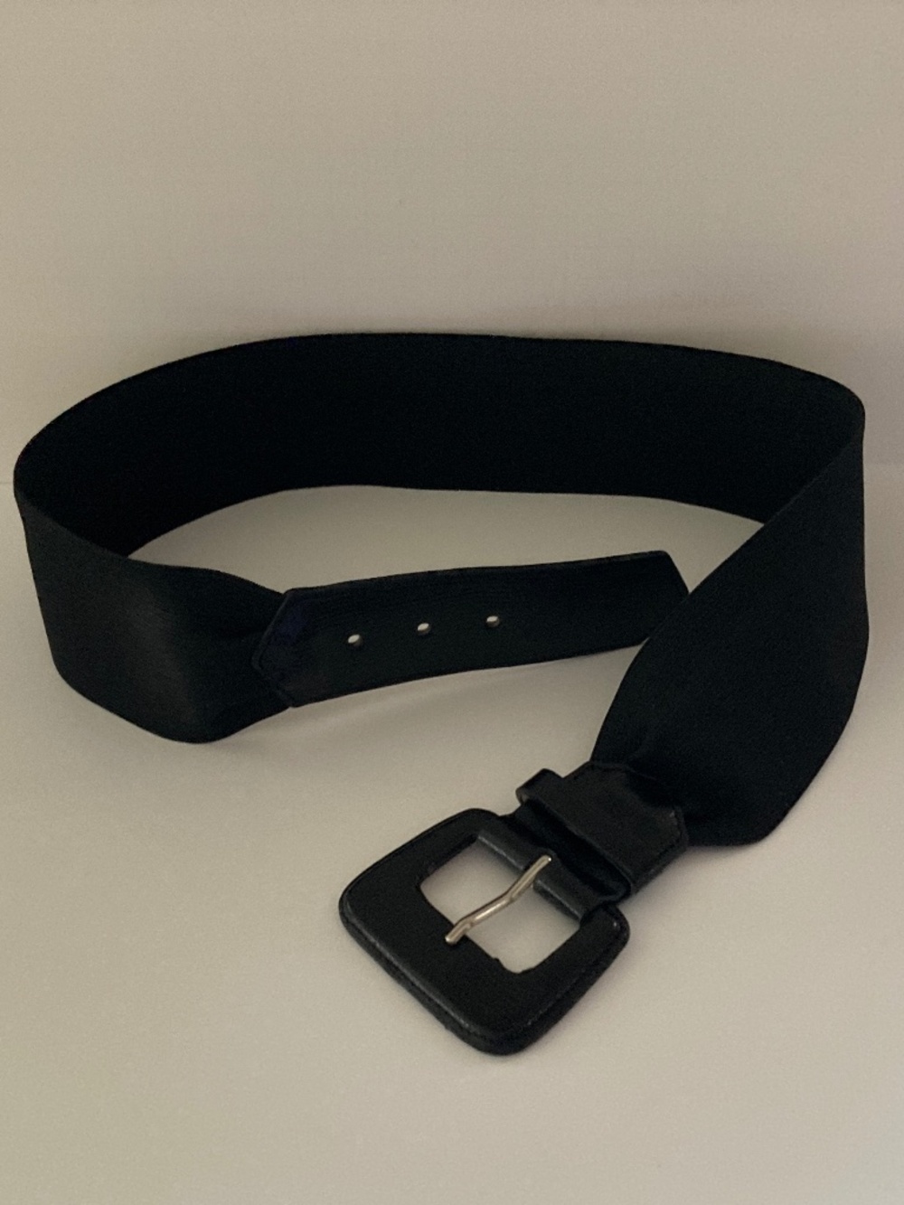 Black Stretch Belt With Embossed Trim & Silver Tone Buckle/34" x 2 7/8"/NEW!